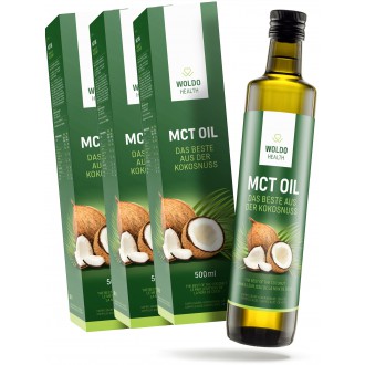 KOMPLETNÍ SORTIMENT - 2+1 Woldohealth MCT olej 3x500 ML ( 100% KOKOSOVÉHO OLEJE)