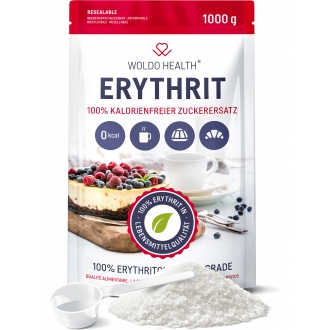 KOMPLETNÍ SORTIMENT - Woldohealth Erythritol (Alternativní cukr) 1.000g  včetně dávkovací lžíce