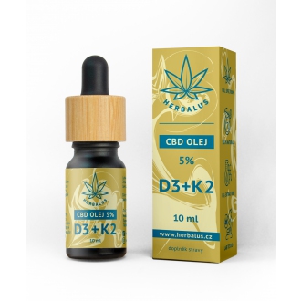 KOMPLETNÍ SORTIMENT - Herbalus CBD olej 5% - s vitamíny D3+K2 10 ml
