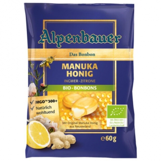 IMPORT Allnature - Alpenbauer BIO Přírodní bonbóny 
Manukový med - zázvor - citron 60 g