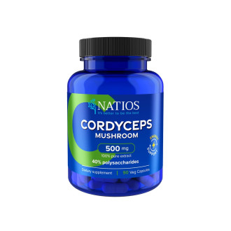 NATIOS Cordyceps Extract, 500 mg, 40% polysaccharides, 90 veganských kapslí