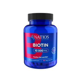 NATIOS Biotin, 10 000 mcg, Extra Strength, 90 veganských kapslí