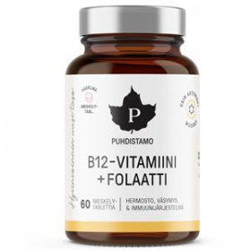 Puhdistamo Vitamin B12 Folate 60 pastilek malina (Vitamín B12 s folátem Quatrefolic)